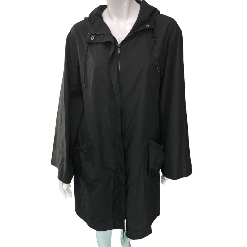 Lafayette 148 Womens Sz S Packable Rain Jacket Black Hood Full Zip *MISSING BELT